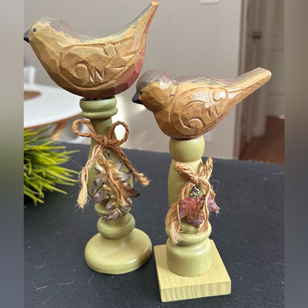 Handcrafted Wooden Bird Figurine - Green and Brown